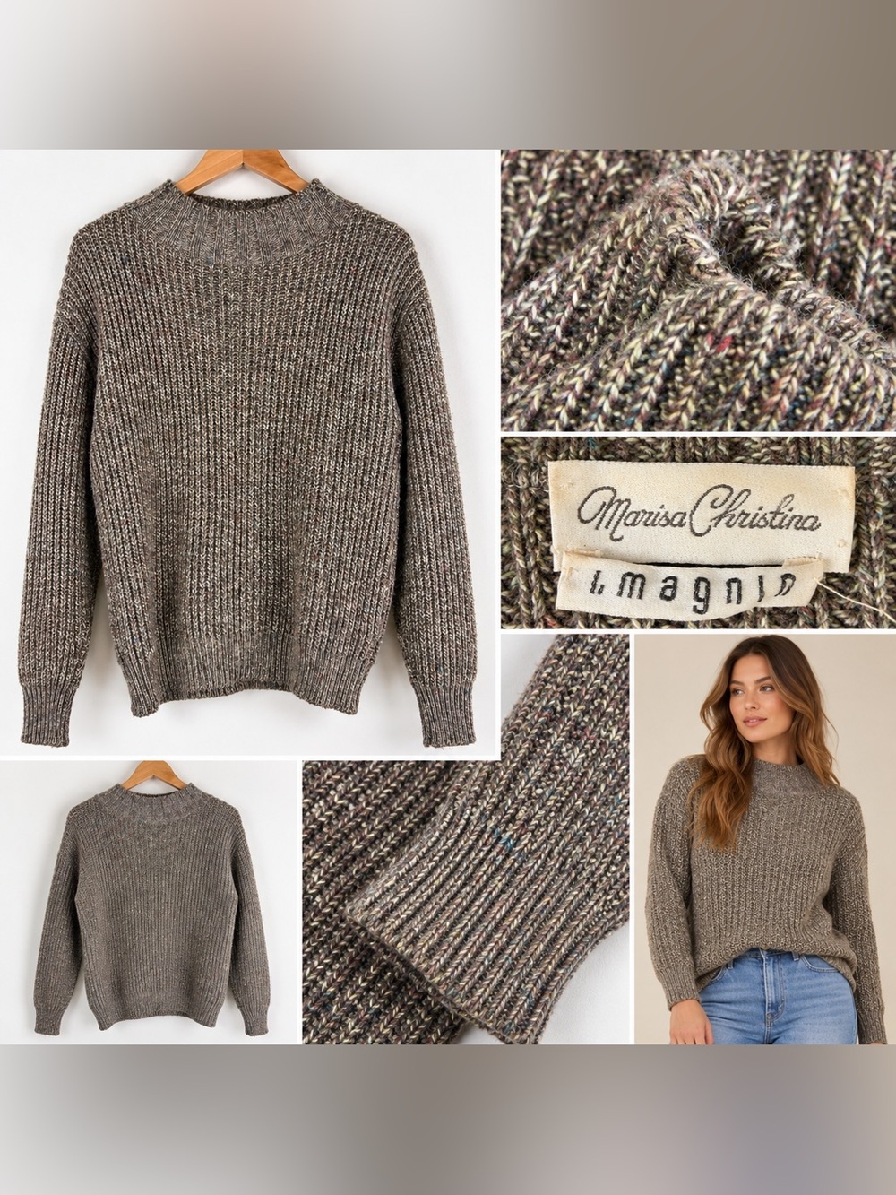 Vintage 80’s Marisa Christina Tweed Knot Mock Neck Sweater MADE USA